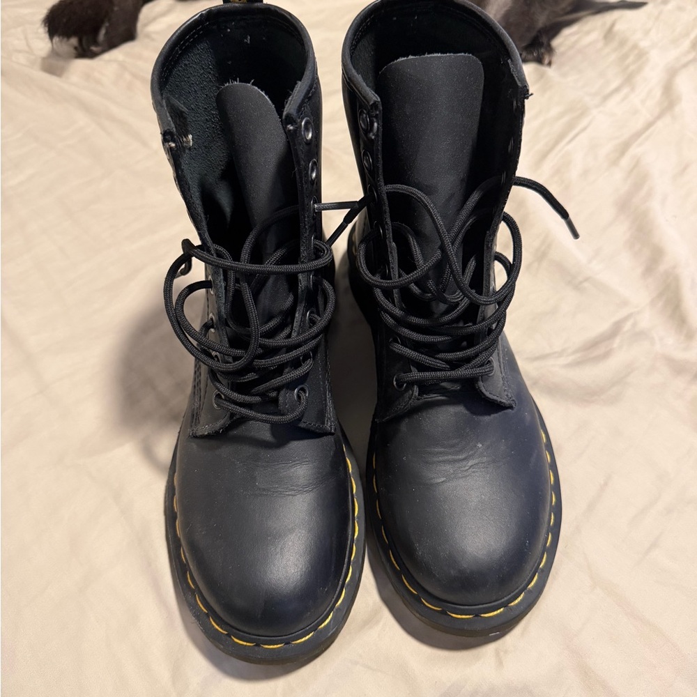 Dr. Martens Black Combat Boots with Yellow Stitching